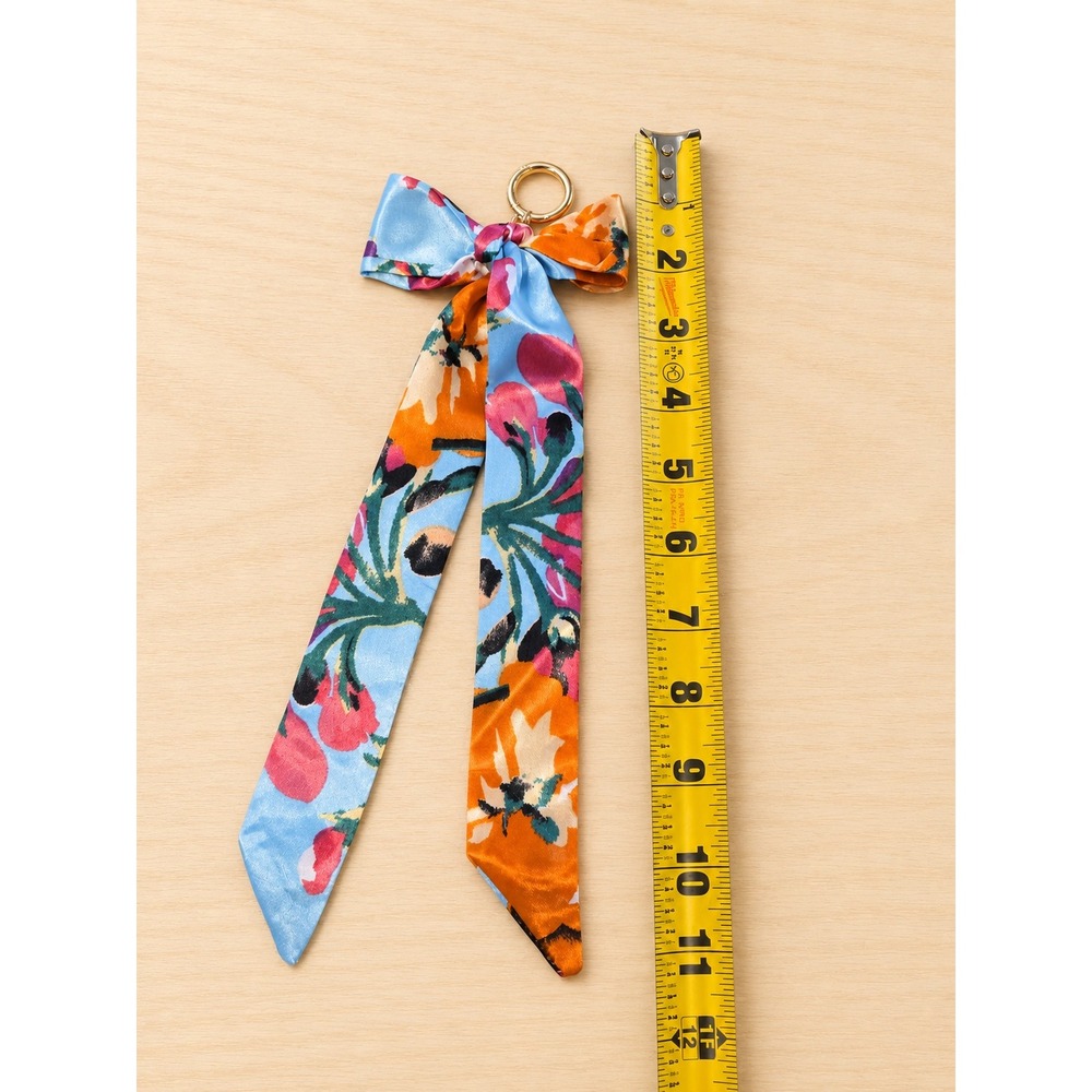 Floral Scarf Keychain Purse Charm Bag Accessory Blue Orange Gold Tone - Picture 4 of 4